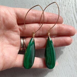 Raw Malachite Earrings, Green Stone Earrings, Healing Crystal Jewelry, Heart Chakra Jewelry, Green Crystal Dangle Earrings Gold, Exact Pair