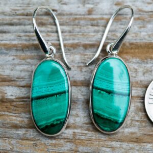 Sterling Silver Malachite Dangle Earrings – Natural Gemstone Jewelry