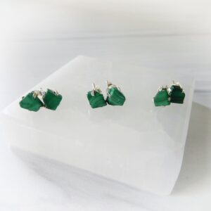 Sterling Silver Malachite Earrings • Gemstone Studs • Raw Crystal Earrings • Green Malachite Stud Earrings • Gift For Crystal Lover