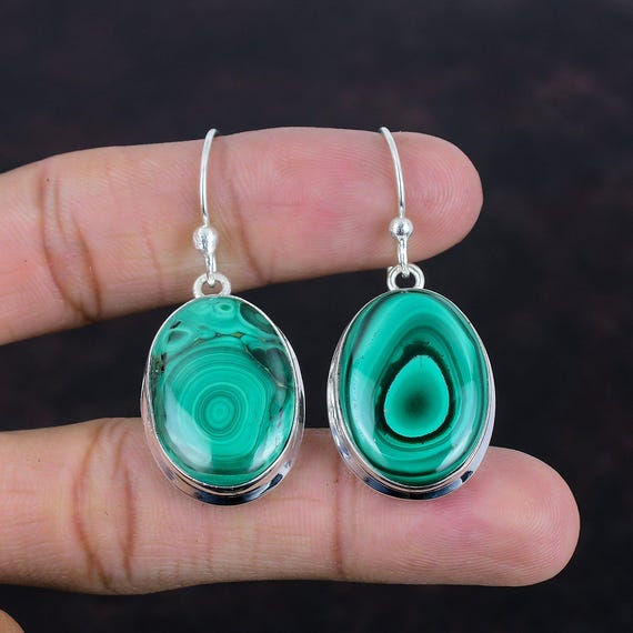 Malachite Sterling Silver Earrings: Handmade Gemstone Jewelry