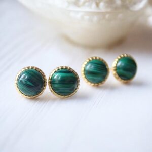 Malachite Stud Earrings Gold • Green Gemstone Posts • Malachite Jewelry • Small Round Stackable Earrings, Malachite Jewelry, Gift For Her