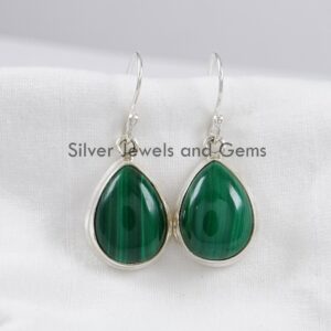 Teardrop Malachite Earrings, 925 Sterling Silver, Green Gemstone Earring