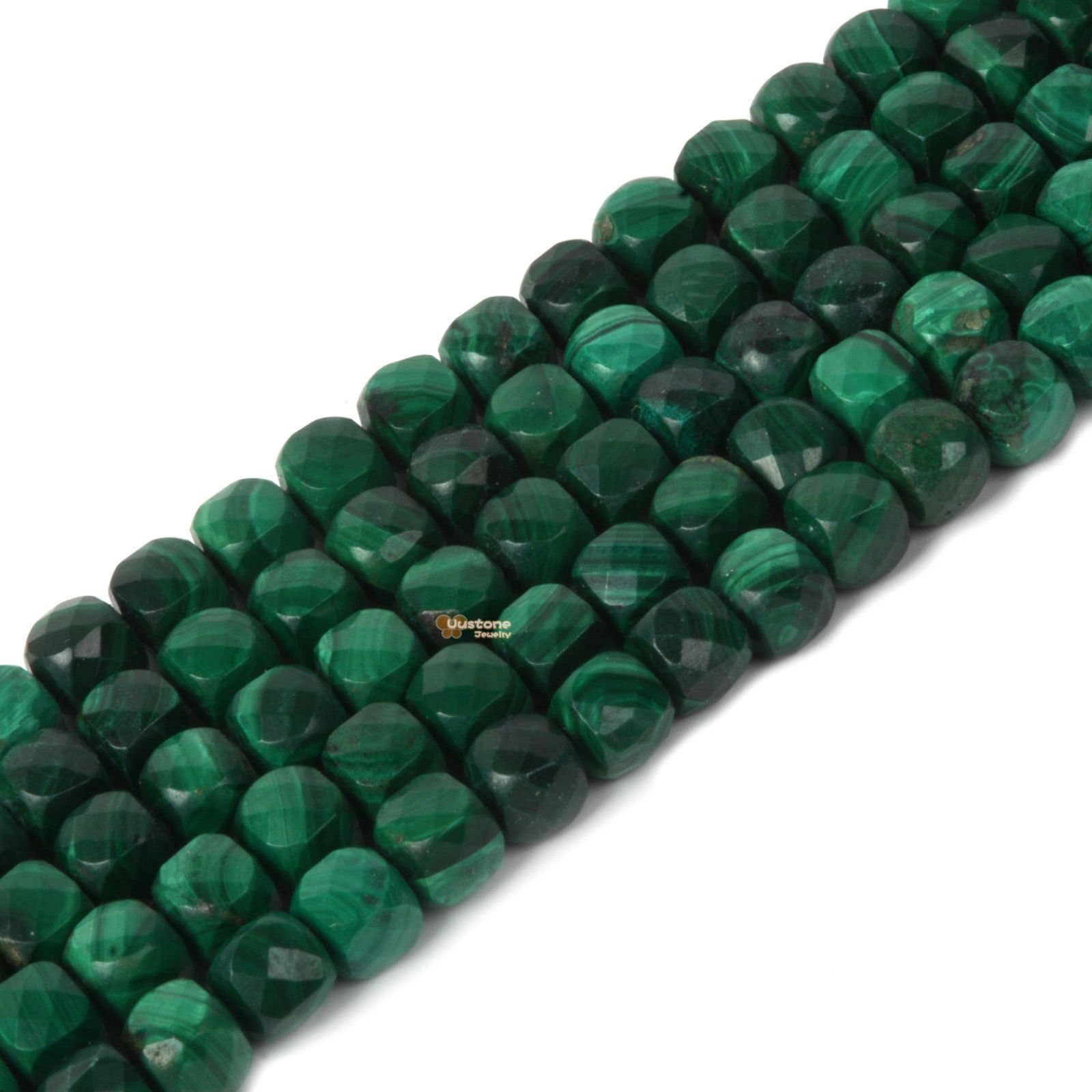 02324 3.7mm To 4.7mm Faceted Malachite Cube Square Loose Beads Diy Jewelry Making Strand 15.5-16"