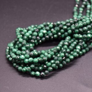 3mm Malachite Gemstone Faceted Round Beads - 15" Strand