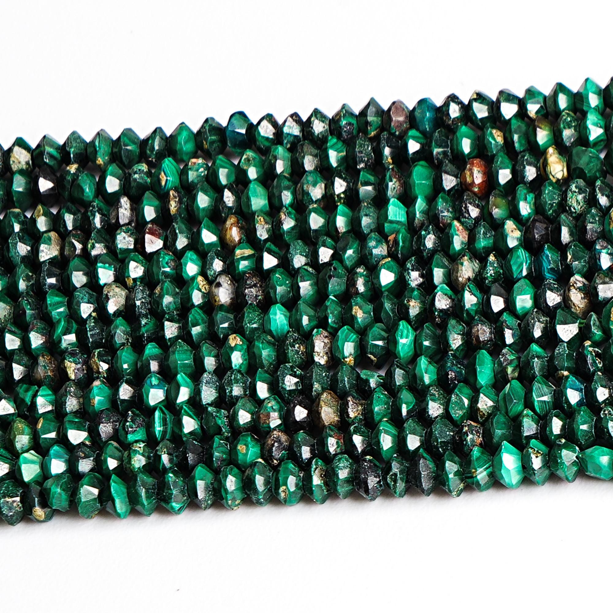 3x2mm Green Malachite Beads Grade Aa Genuine Natural Gemstone 15" Faceted Saucer Loose Beads For Handcrafting Jewelry (127712-2593)
