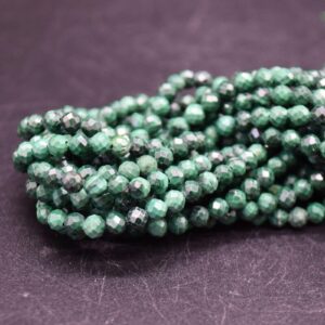 4mm Malachite Gemstone Faceted Round Beads - 15" Strand | Semi-precious Gemstone Beads For Jewellery Making