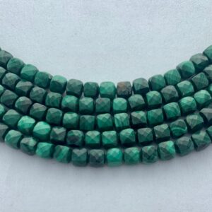 4mm Malachite Precision Faceted Cube Gemstone Beads. 15" Strands Of High Quality Faceted Cubes, Approximately 86 Per Strand.
