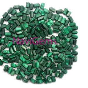 5 Faceted Malachite Pencil Beads: Natural Gemstone Pendants (5x10 MM)