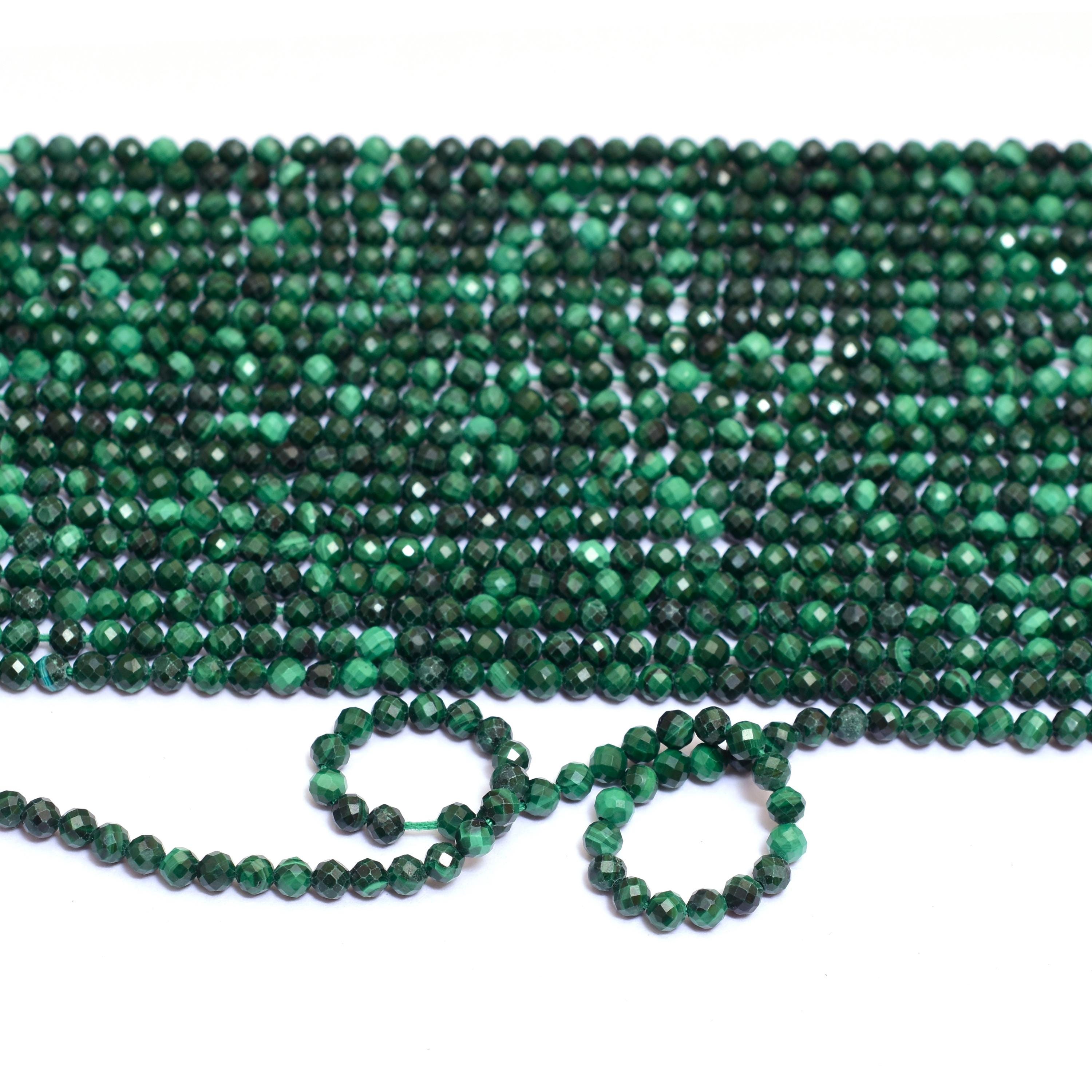 Aaa+ Malachite Gemstone 3mm-4mm Faceted Beads, Natural Malachite Semi Precious Gemstone Loose Rondelle For Jewelry Making, 13inch Strand