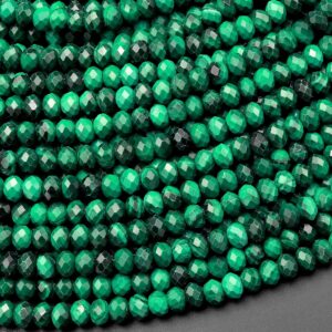 AAA Micro Faceted Natural Green Malachite Rondelle Beads 3mm 4mm Laser Diamond Cut Gemstone 15.5" Strand AAA Micro Faceted Natural Green Malachite Rondelle Beads 3mm 4mm Laser Diamond Cut Gemstone 15.5" Strand