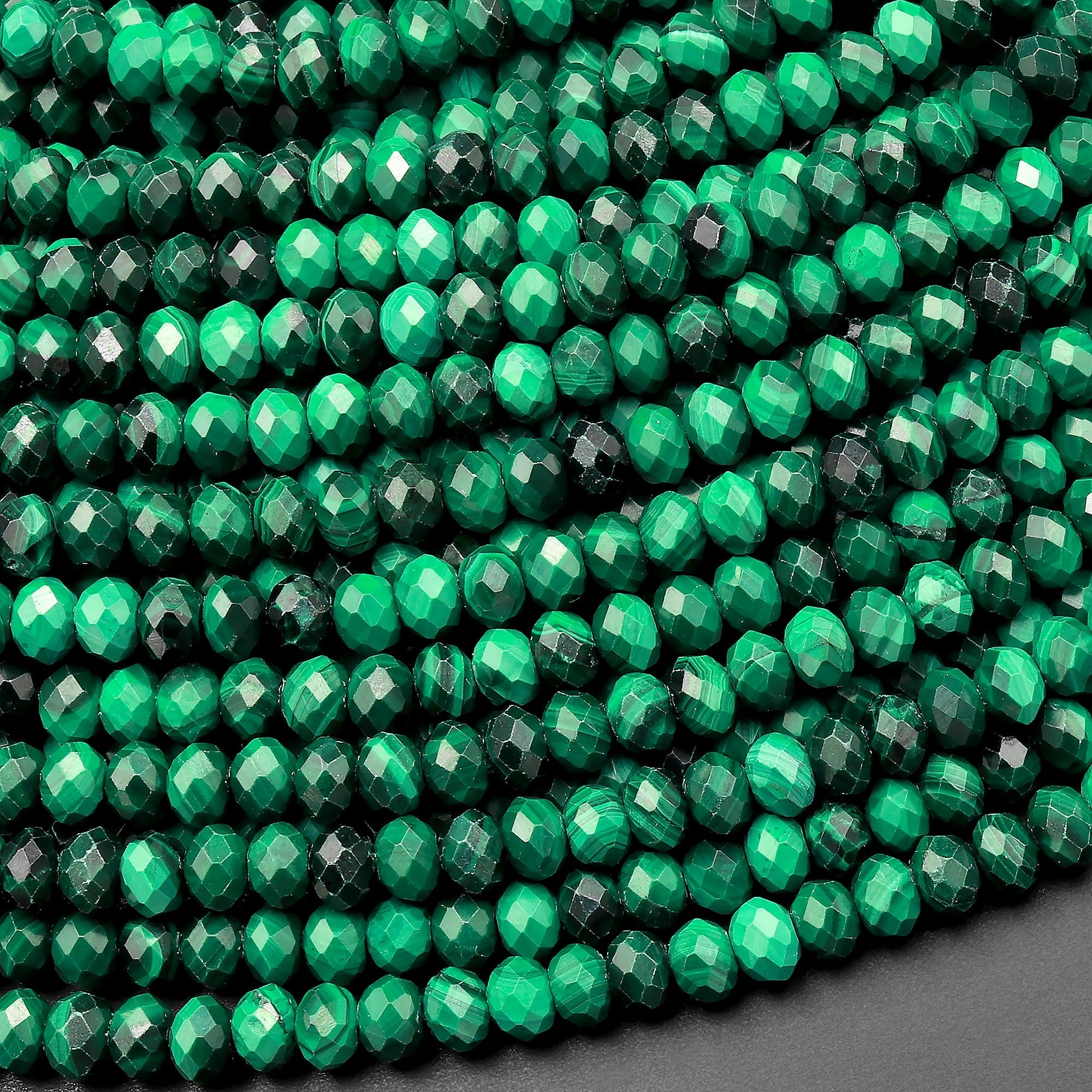 Aaa Micro Faceted Natural Green Malachite Rondelle Beads 3mm 4mm Laser Diamond Cut Gemstone 15.5" Strand Aaa Micro Faceted Natural Green Malachite Rondelle Beads 3mm 4mm Laser Diamond Cut Gemstone 15.5" Strand