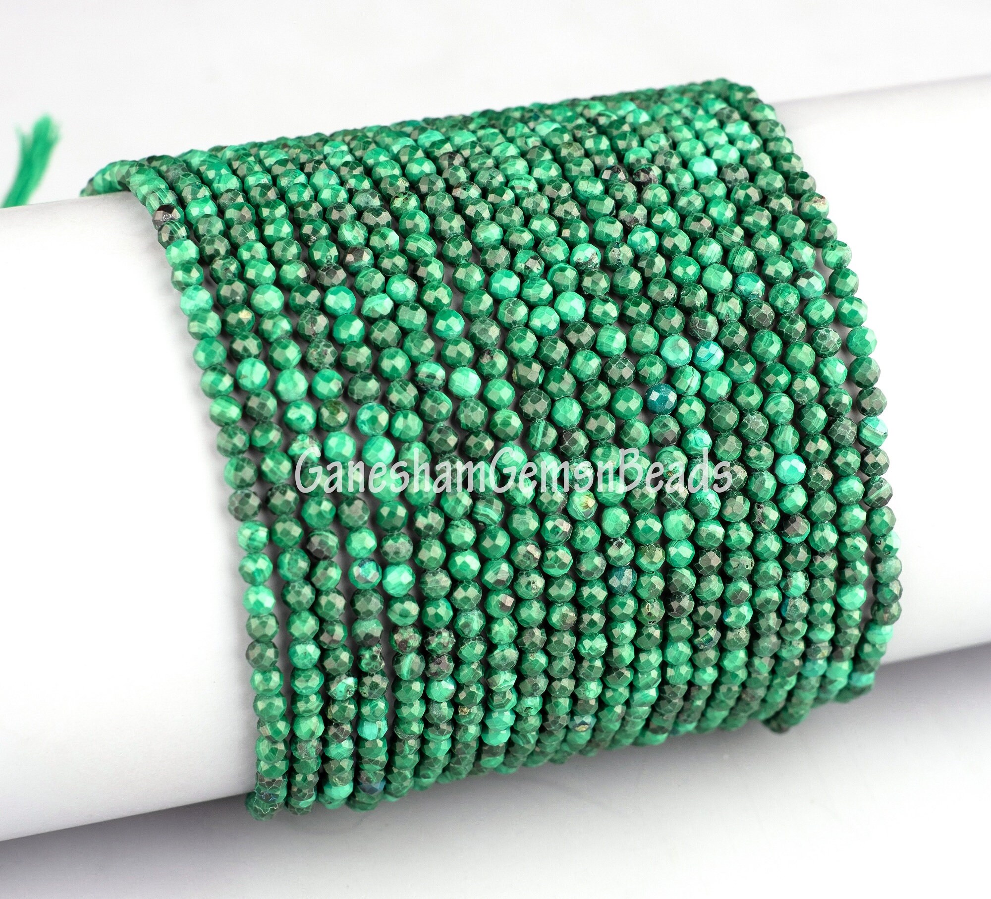 Aaa+ Natural Malachite Gemstone 2-2.5 Mm, 3-3.5 Mm Micro Faceted Round Beads ~ Malachite Semi Precious Gemstone Loose Beads, Malachite Beads