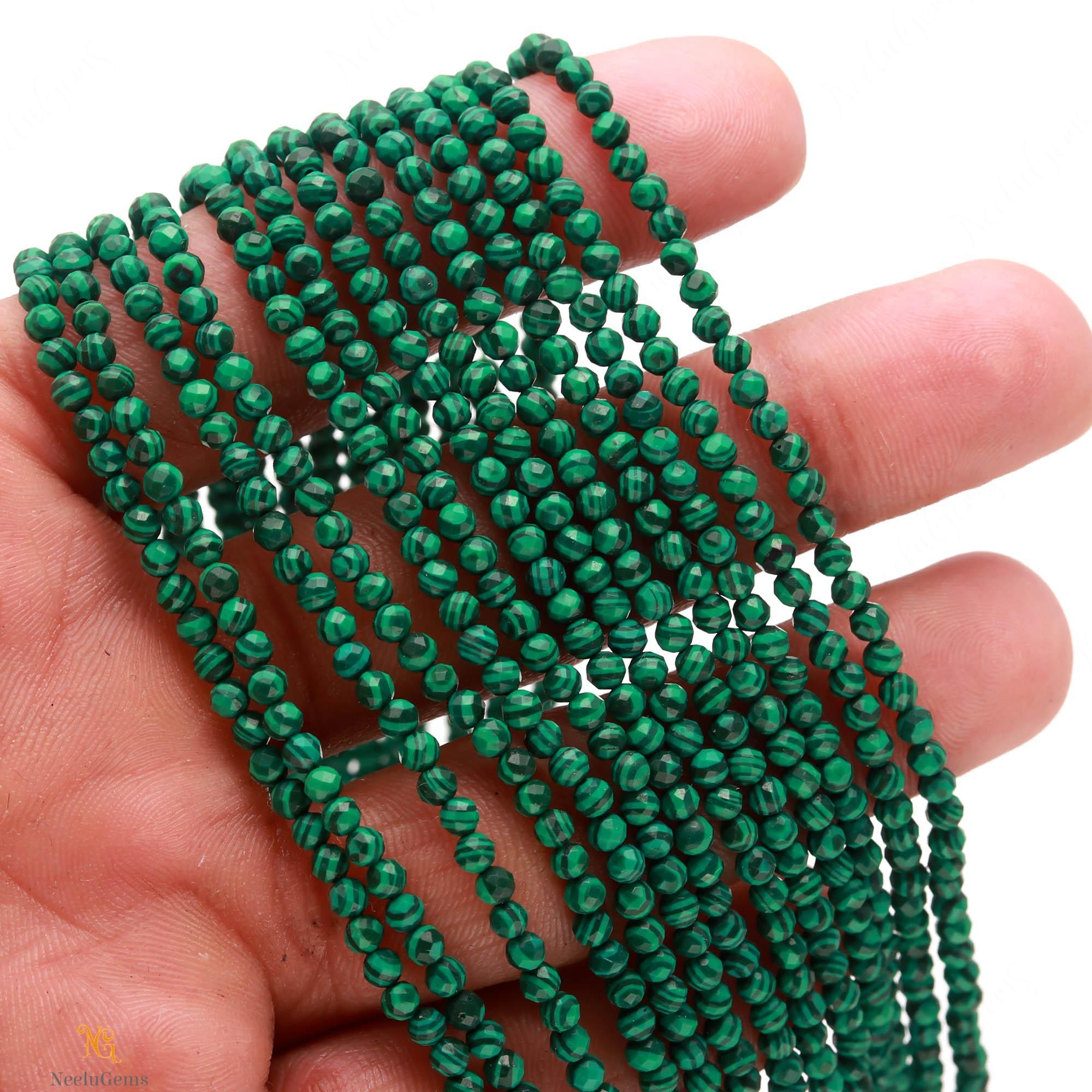 Aaa+ Natural Malachite Microcut Faceted Beads,3.00-3.10 Mm Malachite Tiny Rondelle Beads,13" Malachite Gemstone Beads For Handmade Jewelry