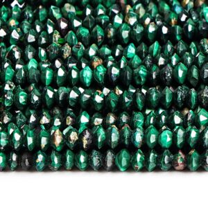 Genuine Natural Malachite Gemstone Beads 3X2MM Green Faceted Saucer Round AA Quality Loose Beads (127712)