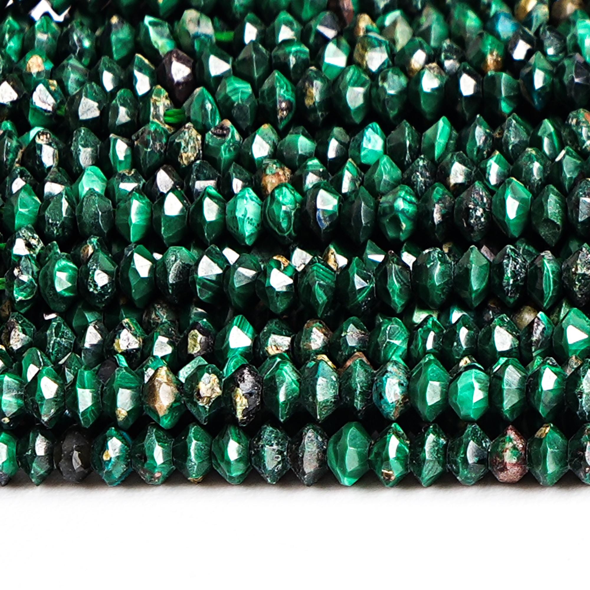 Genuine Natural Malachite Gemstone Beads 3x2mm Green Faceted Saucer Round Aa Quality Loose Beads (127712)