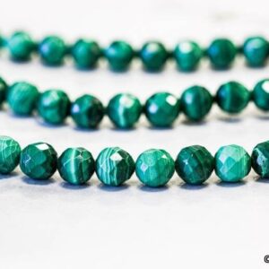 Malachite 8mm Faceted Round Beads 15.5" Strand