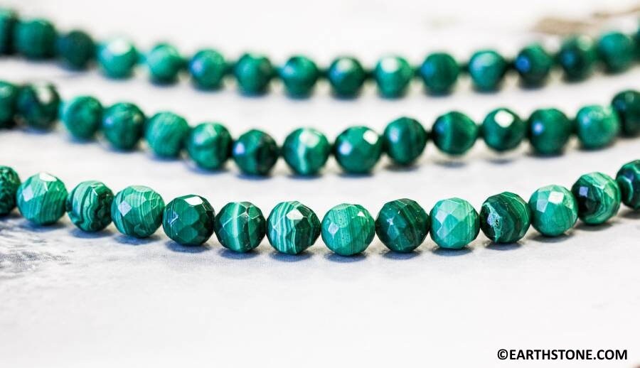 Malachite 8mm Faceted Round Beads 15.5" Strand