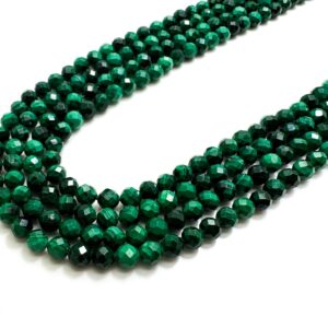 Natural Aaa Green Malachite Faceted Round 4mm Gemstone Beads - Rnf09