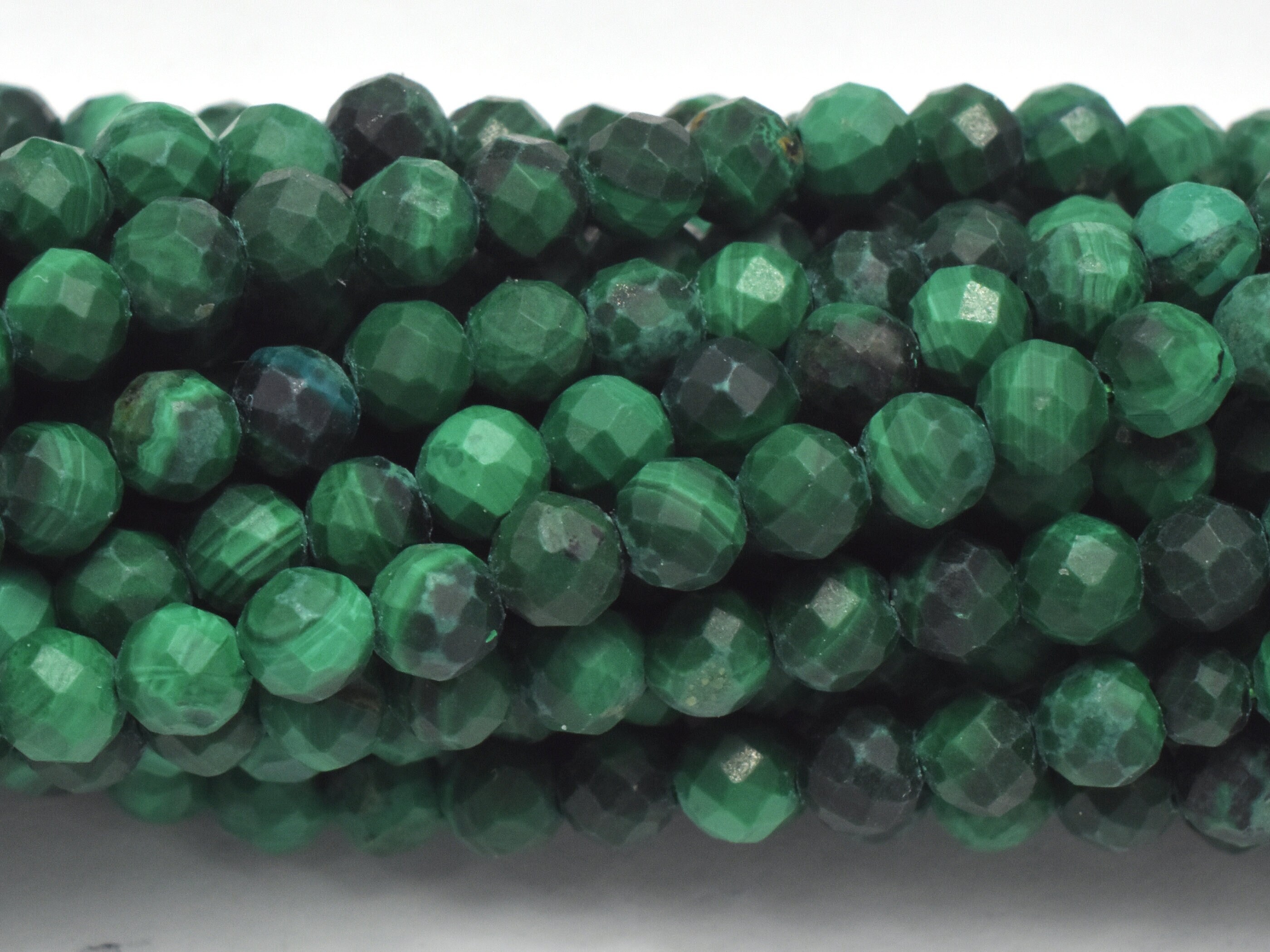 Natural Malachite Beads, 3mm Micro Faceted Round Beads, 15.5 Inch, Full Strand, Approx. 138 Beads, Hole 0.5mm (312025001)