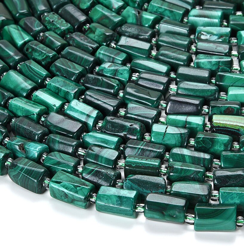 Natural Malachite Gemstone Faceted Round Tube 12x8mm Loose Beads (d560)