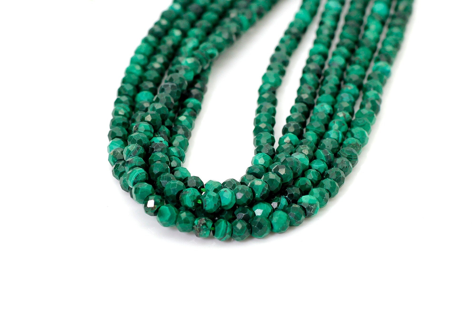 Natural Malachite, Greem Malachite Faceted Rondelle 3mm X 4mm Malachite Gemstone Beads - Rdf74