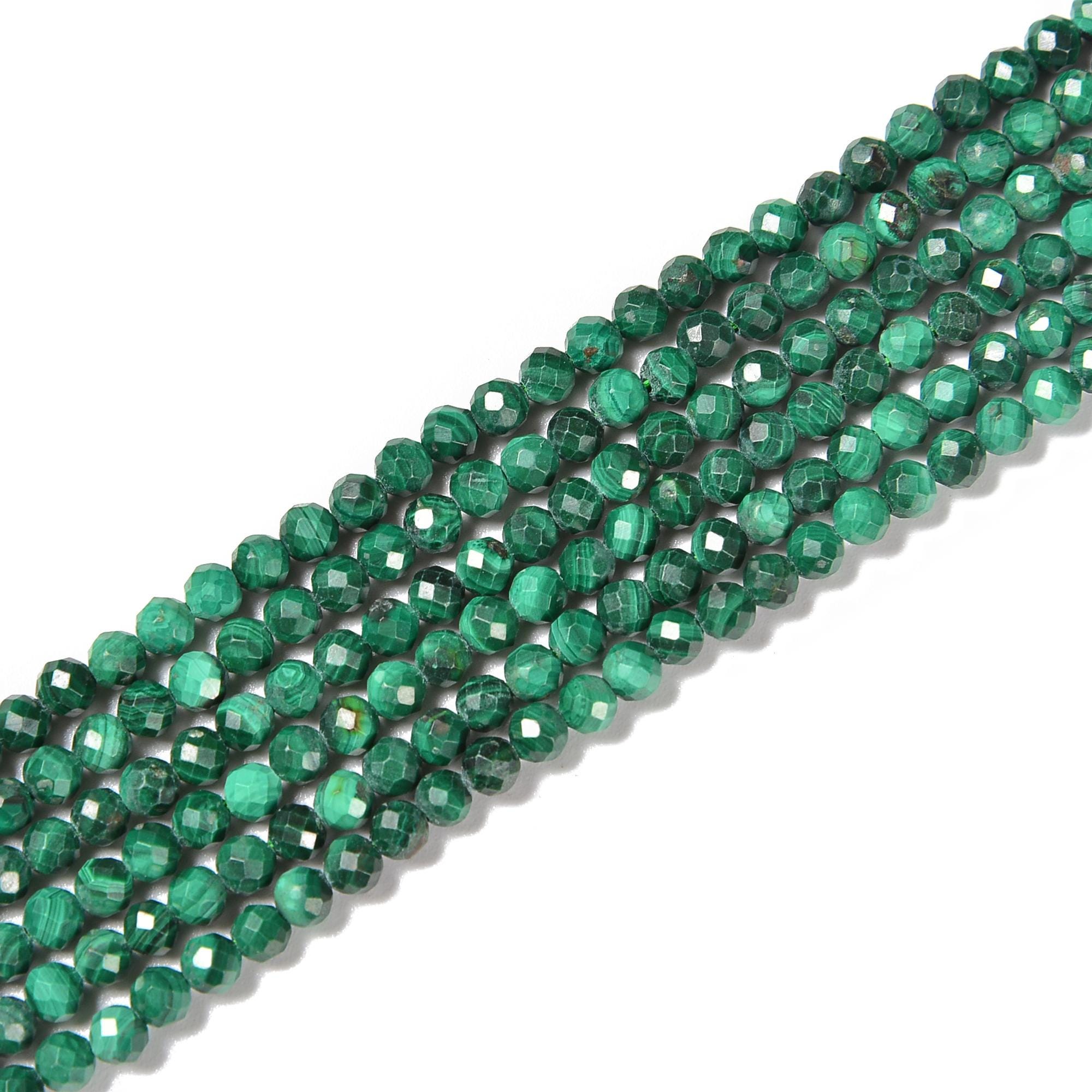 Natural Malachite Faceted Round Beads Size 3mm 4mm 15.5'' Strand Natural Malachite Faceted Round Beads Size 3mm 4mm 15.5'' Strand
