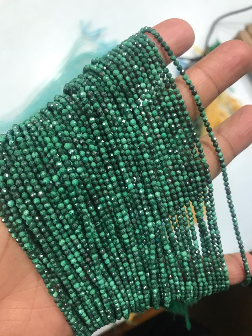 Top Quality 13 Inch Malachite 2.5 Mm Micro Faceted Gemstone Beads, Natural Green Malachite Beads For Jewelry Making, Healing Stone Beads