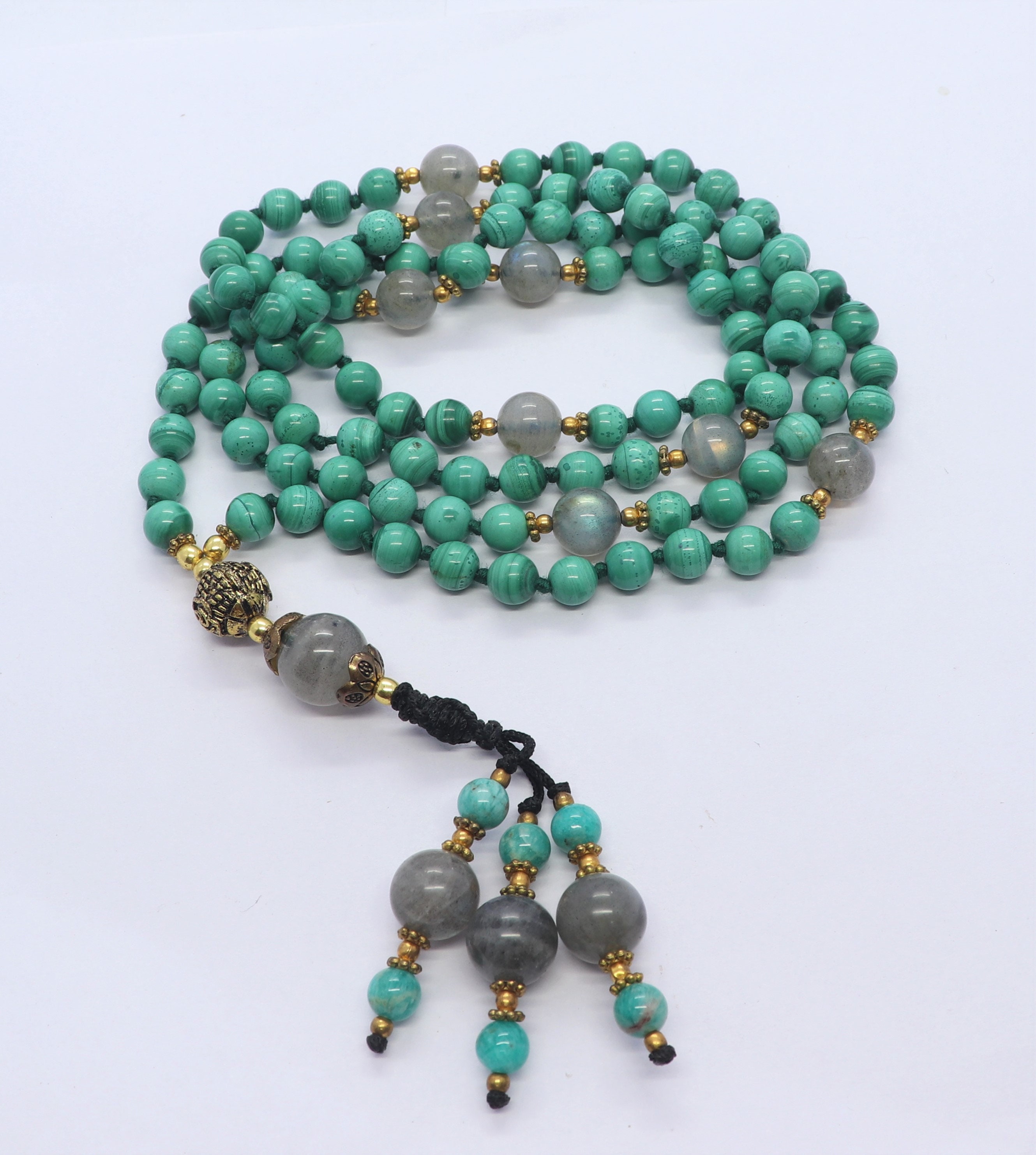 Beautiful 108 Hand Knotted Malachite Mala Necklace, Rare India Puja Malachite Designed Mala, 6 Mm Malachite Meditation Yoga Green Japa Mala