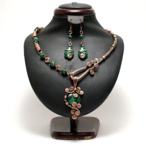 Boho Malachite Jewelry Set, Necklace & Earrings