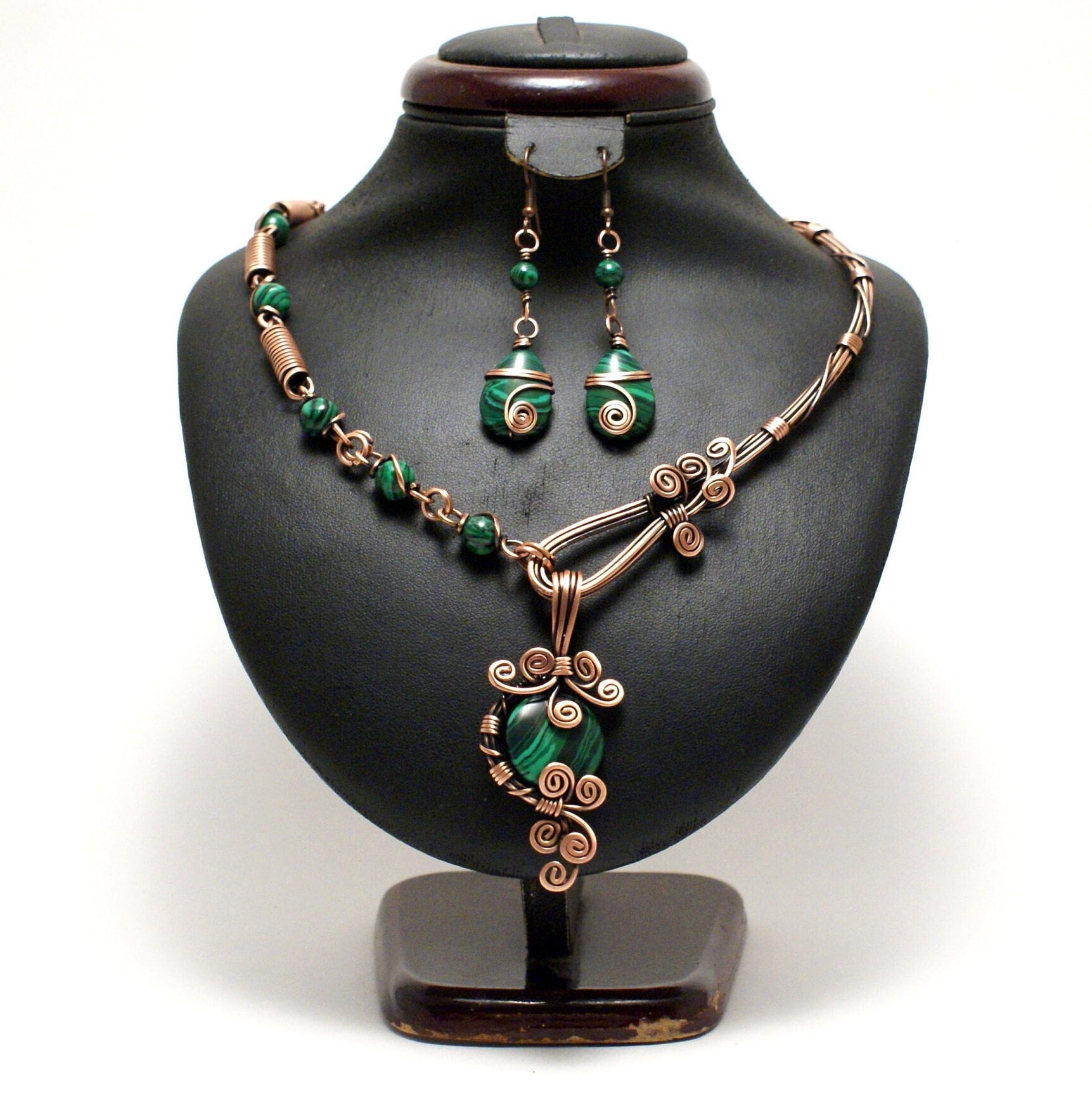 Boho Malachite Jewelry Set, Necklace & Earrings Boho Malachite Jewelry Set, Necklace & Earrings