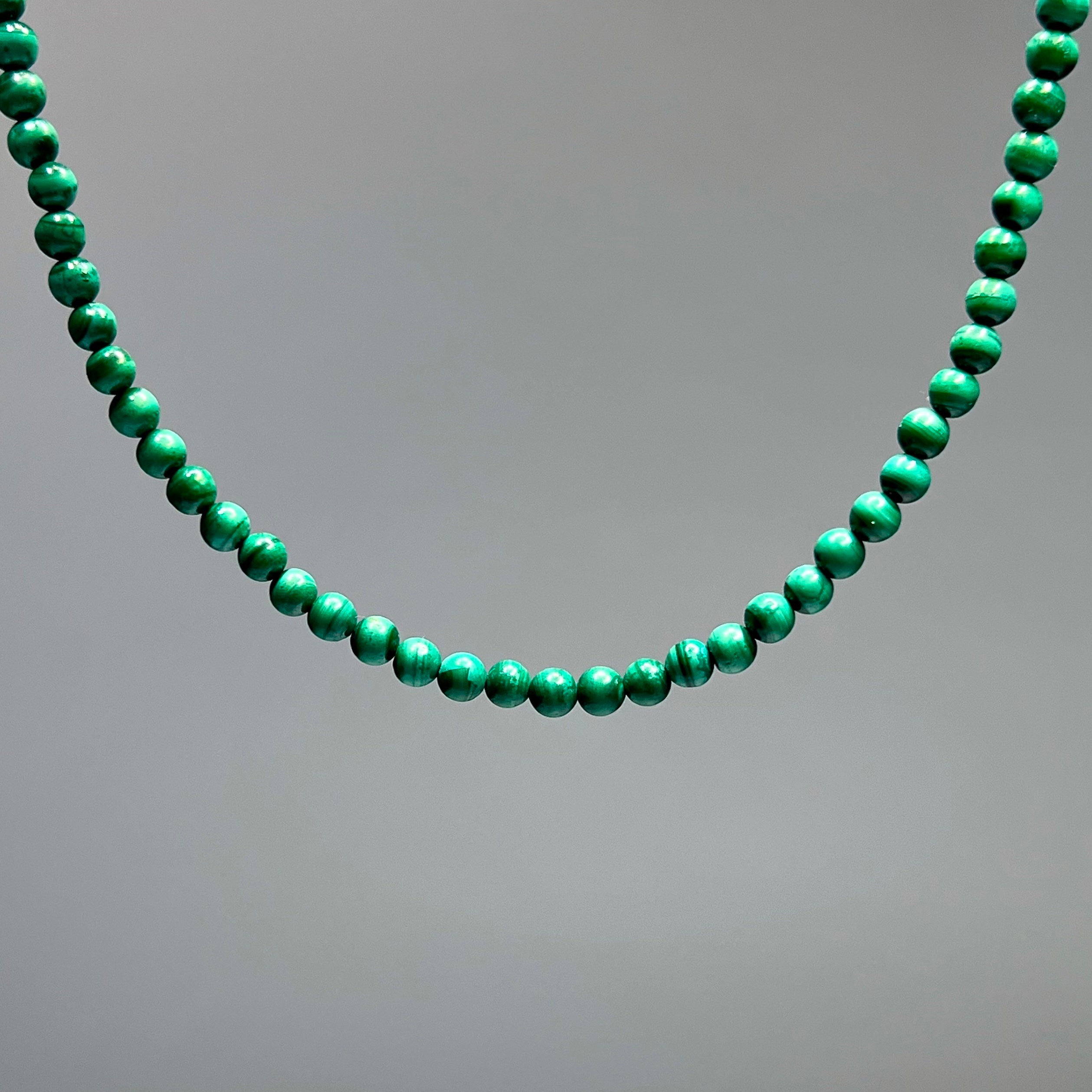 Malachite Crystal Beaded Choker: 4mm Gemstone Necklace