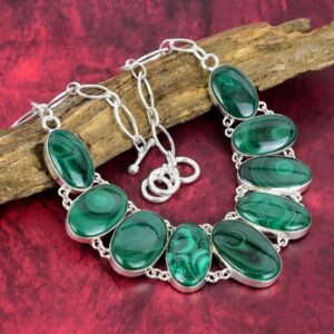 Dainty Malachite Necklace, 925 Sterling Silver Jewelry Malachite Gemstone Jewelry, Handmade Adjustable Chain Necklace, Mother's Day Gifts