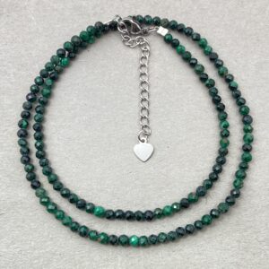 Faceted Malachite Choker Necklace: Green Stone Bead Jewelry