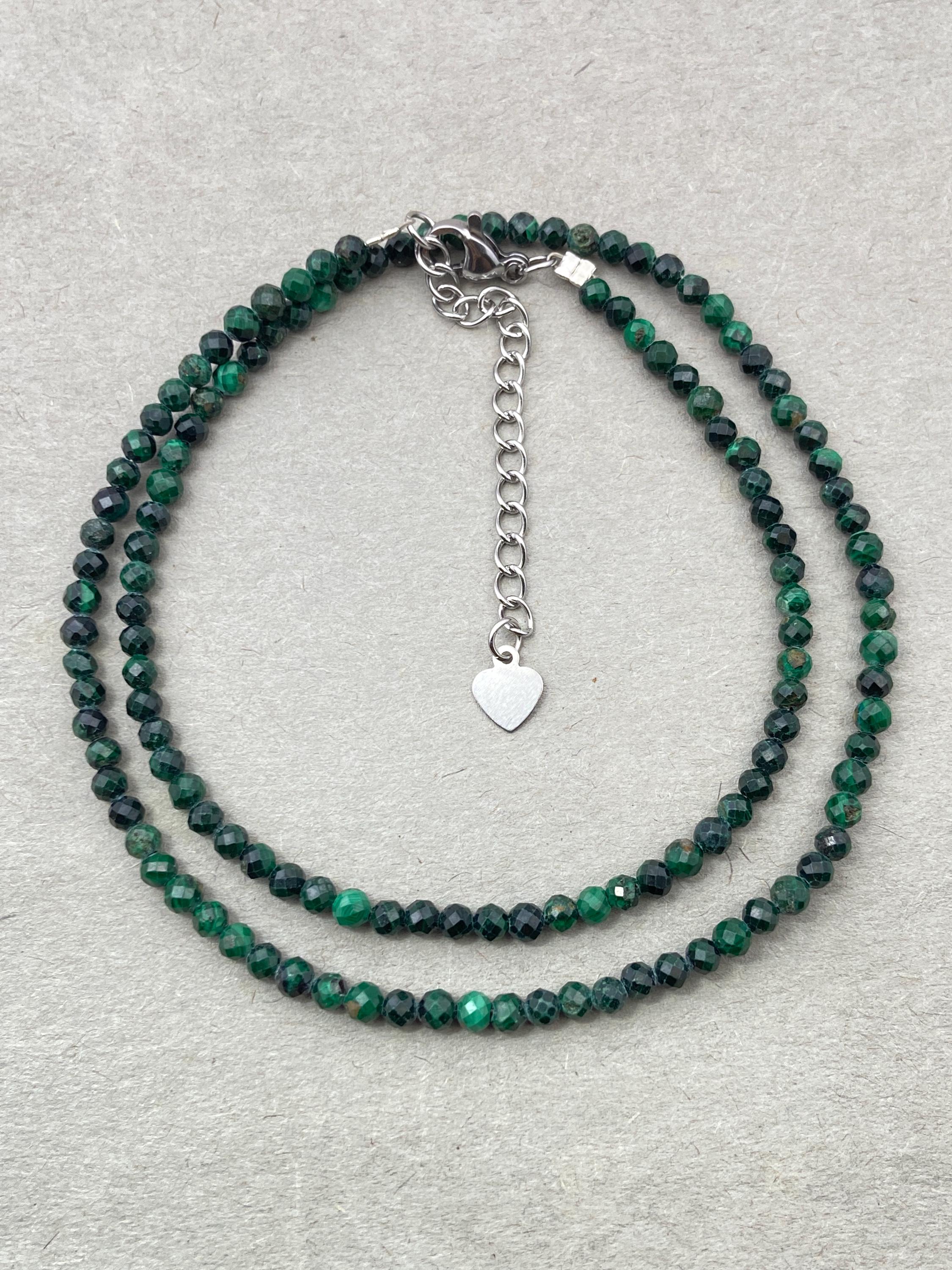 Faceted Malachite Choker Necklace: Green Stone Bead Jewelry