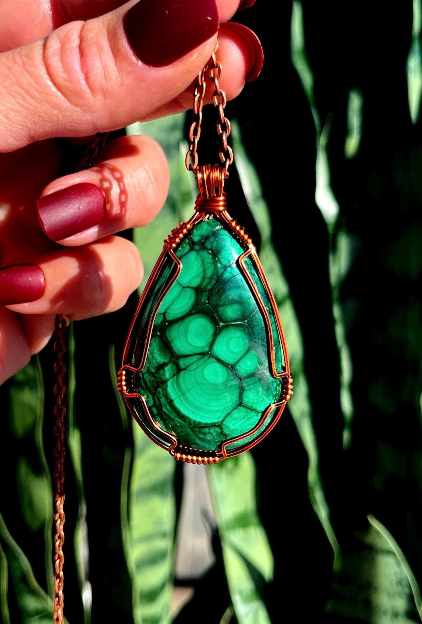 Malachite Necklace For Protection, Healing, And Transformation - Heart Chakra Stone - Malachite Crystal