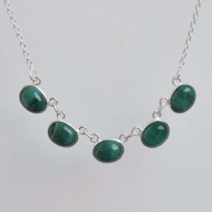 Green Malachite 925 Sterling Silver Necklace: April Birthstone Jewelry