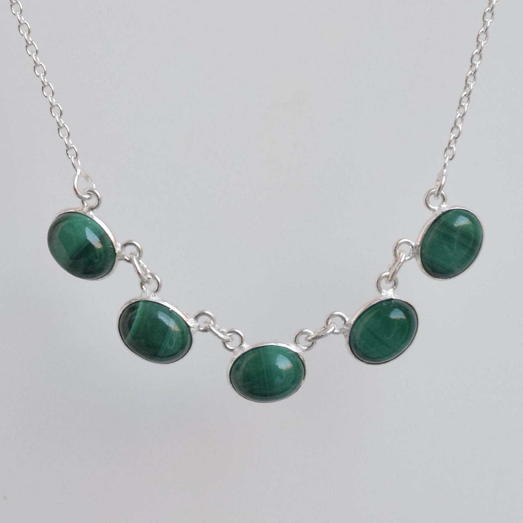 Green Malachite 925 Sterling Silver Necklace: April Birthstone Jewelry