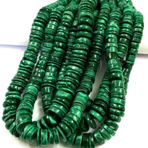 Green Malachite Smooth Tyre Beads 5 / 6mm Natural Green Malachite Gemstone Beads Green Malachite Smooth Flat Rondelle Beaded Necklaces