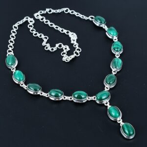 Handmade Malachite Necklace: 925 Sterling Silver Adjustable Chain