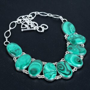 Handmade Malachite Necklace: 925 Sterling Silver Adjustable Chain