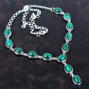 Handmade Malachite Necklace: 925 Sterling Silver Adjustable Chain