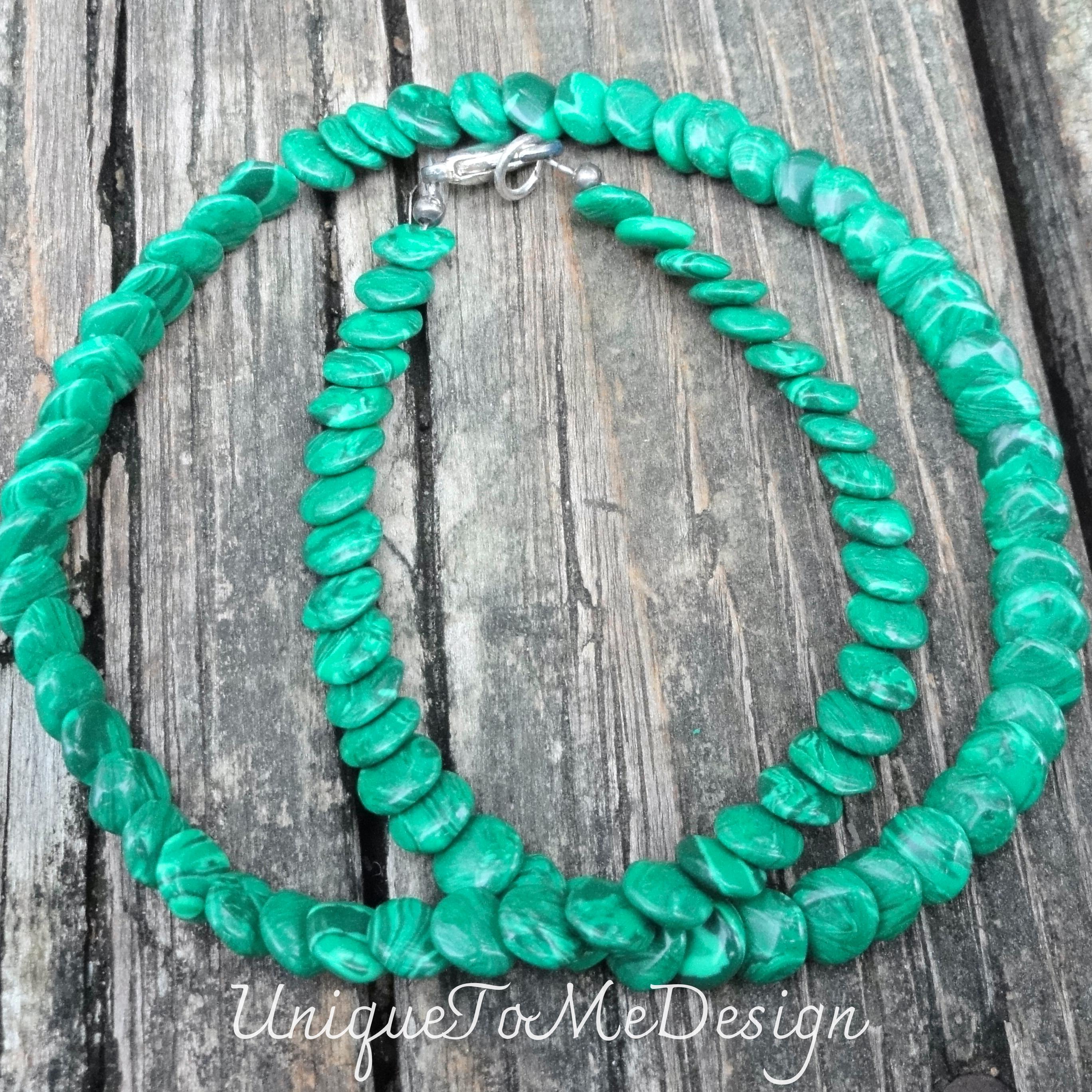 Handmade Sterling Silver Green Malachite Beaded Necklace - 18"