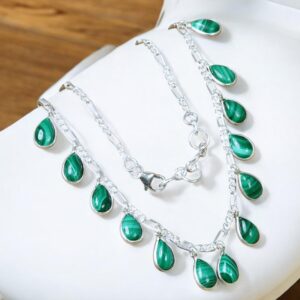 Handmade Sterling Silver Malachite Teardrop Dangle Necklace