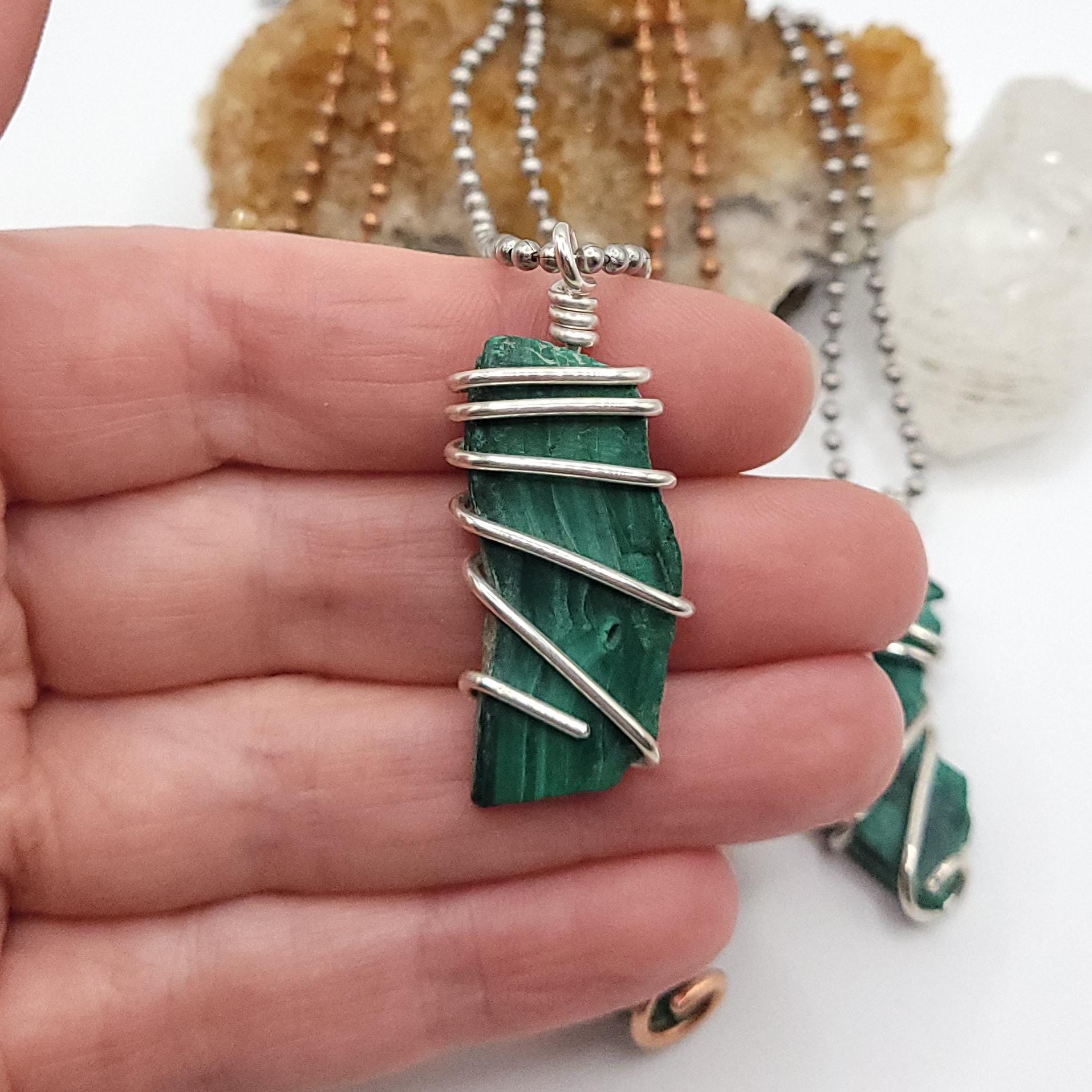 Malachite Necklace In Silver Or Copper: Transformation & Abundance Stone