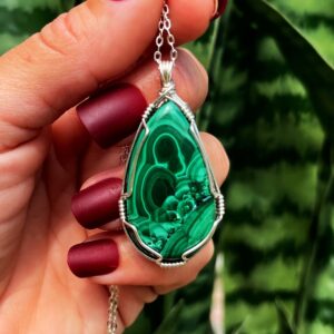 Malachite Necklace in sterling silver - for Protection, Healing, and Transformation - heart chakra stone - malachite crystal necklace