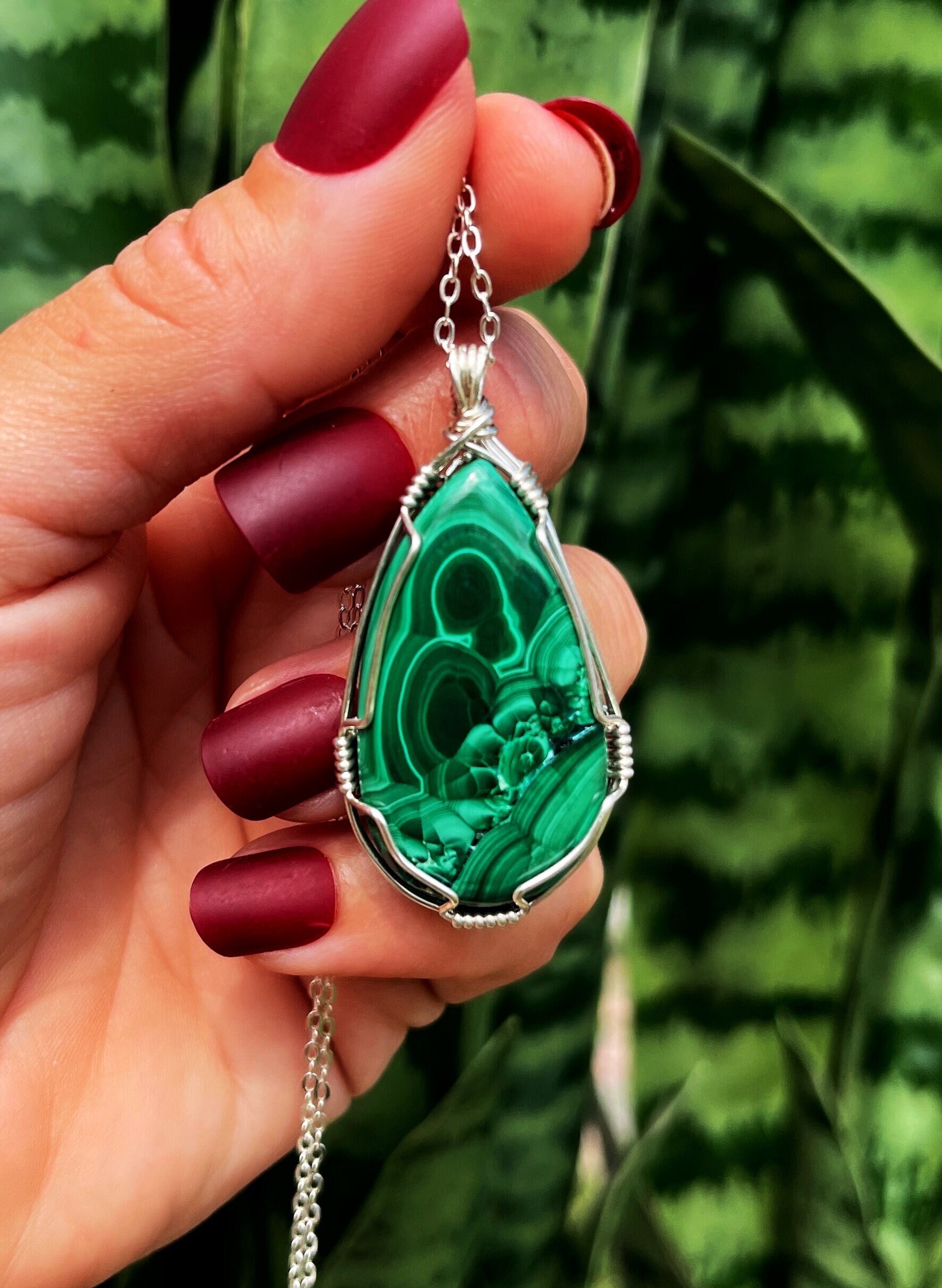 Malachite Necklace In Sterling Silver - For Protection, Healing, And Transformation - Heart Chakra Stone - Malachite Crystal Necklace