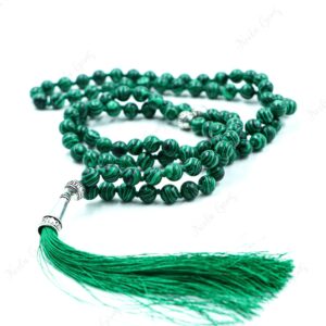 Malachite Mala Necklace 108 Beads Hand Knotted, Green Gemstone Tassel Necklace, Heart Chakra Healing Crystal, Yoga Meditation Prayer Beads
