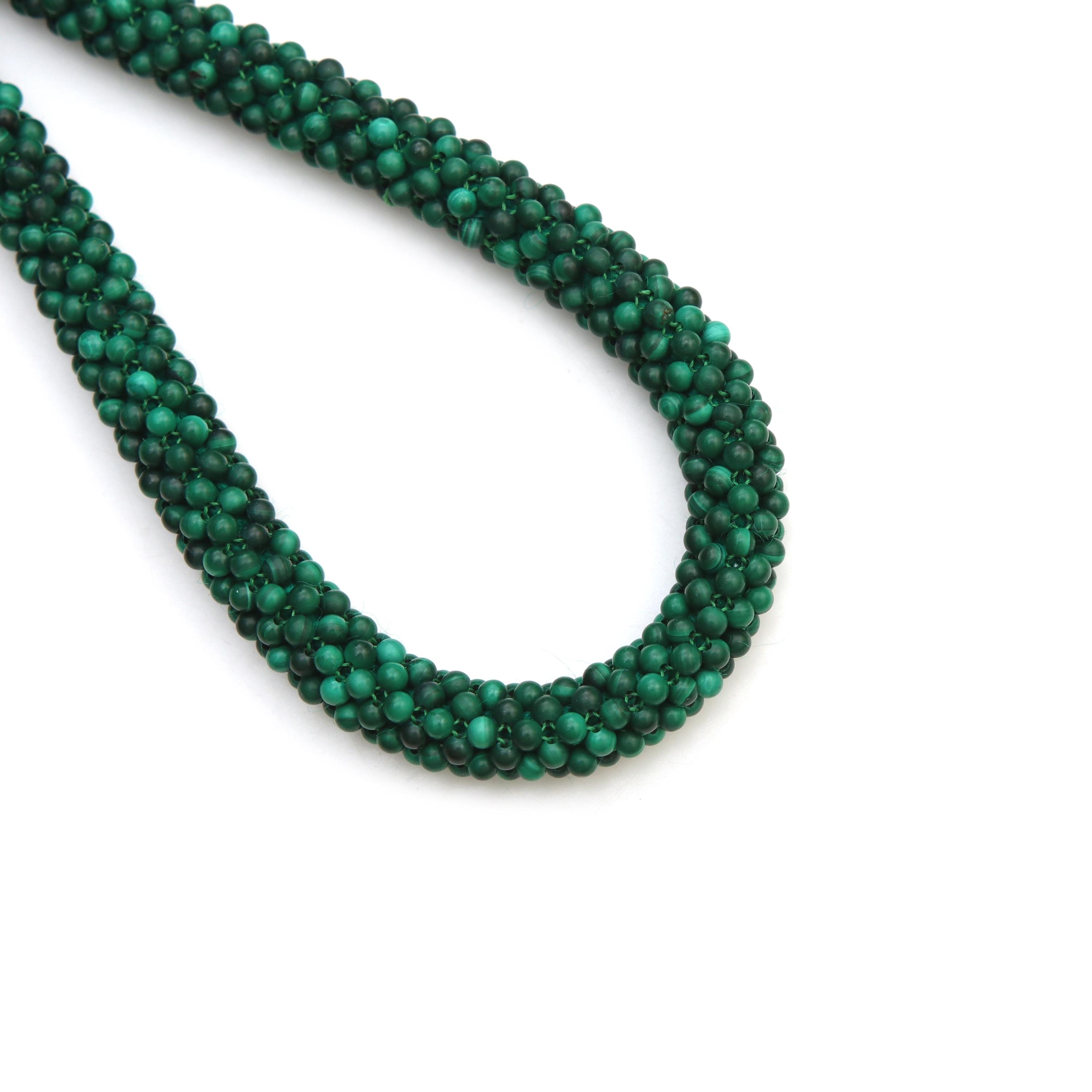 Malachite Microsmooth Beads Rope Necklace, Natural Green Gemstone Choker, 925 Sterling Silver Clasp, Elegant Beaded Malachite Jewelry Gift