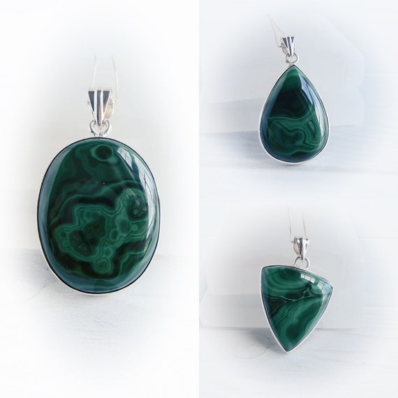 Natural Malachite Necklace Sterling Silver • Green Bullseye Malachite Stones • Genuine Malachite Necklace • High Quality Malachite Stones