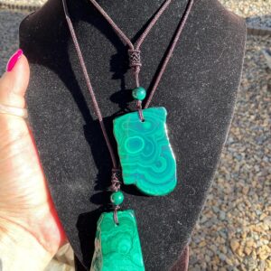 Malachite Raw Pendent on Heavy Duty Adjust Cord Necklace/Malachite Jewelry